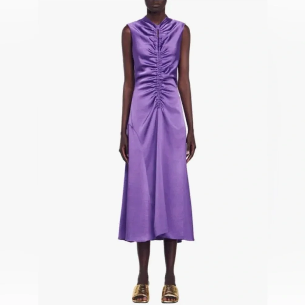 SANDRO - Titanic Ruched Dress in Violet - Picture 2 of 7